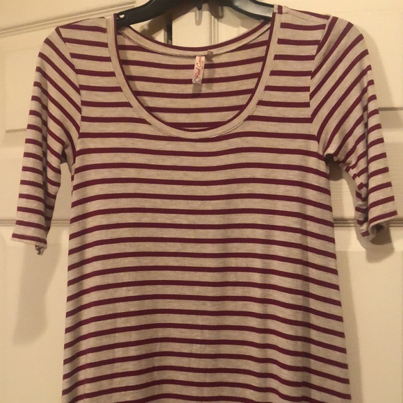 Red Camel - Small Stripe Dress -Burgundy/Gray with Gray Lace Hem. - Picture 2 of 9